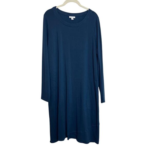 Pure Jill Womens Midi Shift Dress Size Large Dark Teal French Terry Knit Pockets - Picture 1 of 8